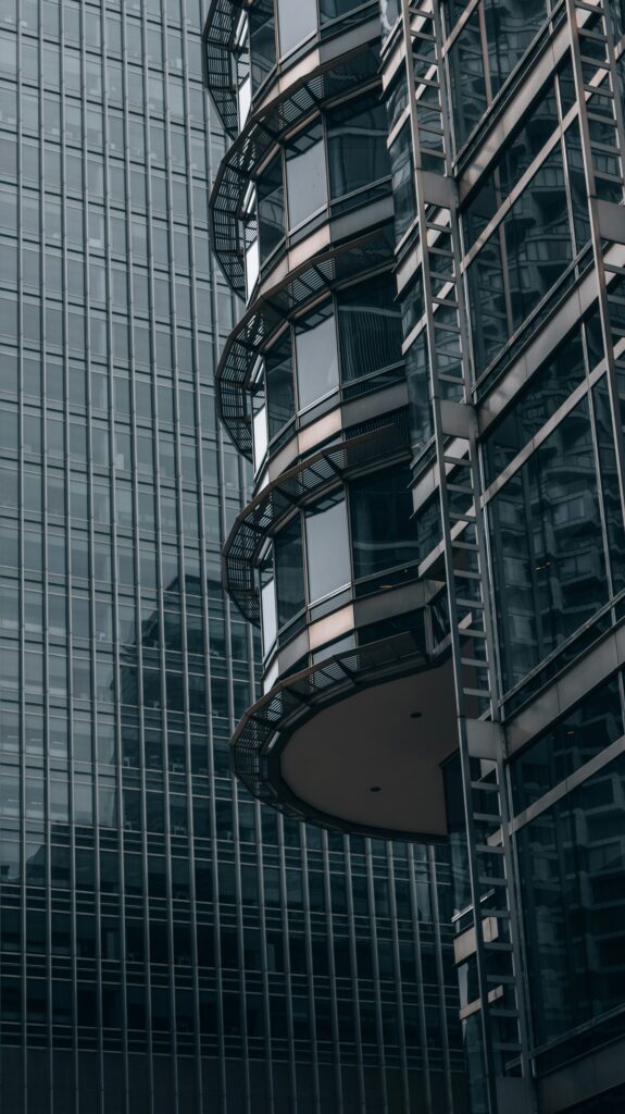 Curved glass office facades